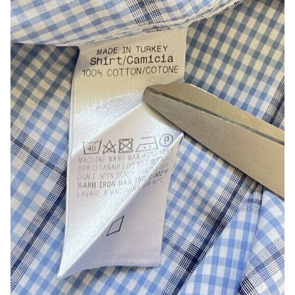 Ermenegildo Zegna Shirt Mens Long Sleeve Button Up Blue Tan Windowpane Size L - Picture 6 of 9